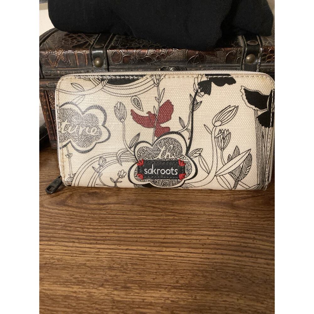 “Sakroots Artist Circle Peace Zip Around Wallet Boho Birds Floral” - Picture 3 of 4